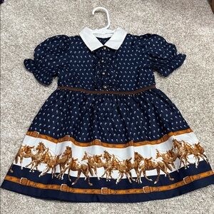 Janie and Jack Navy Dress with Horse Pattern